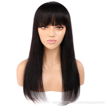 Wholesale Cheap Unprocessed Natural Head Spin Full Machine Wig With Bangs
